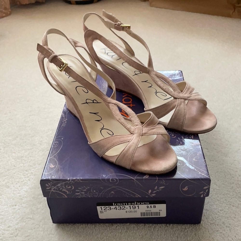 Kate & Mel blush suede Demi wedges